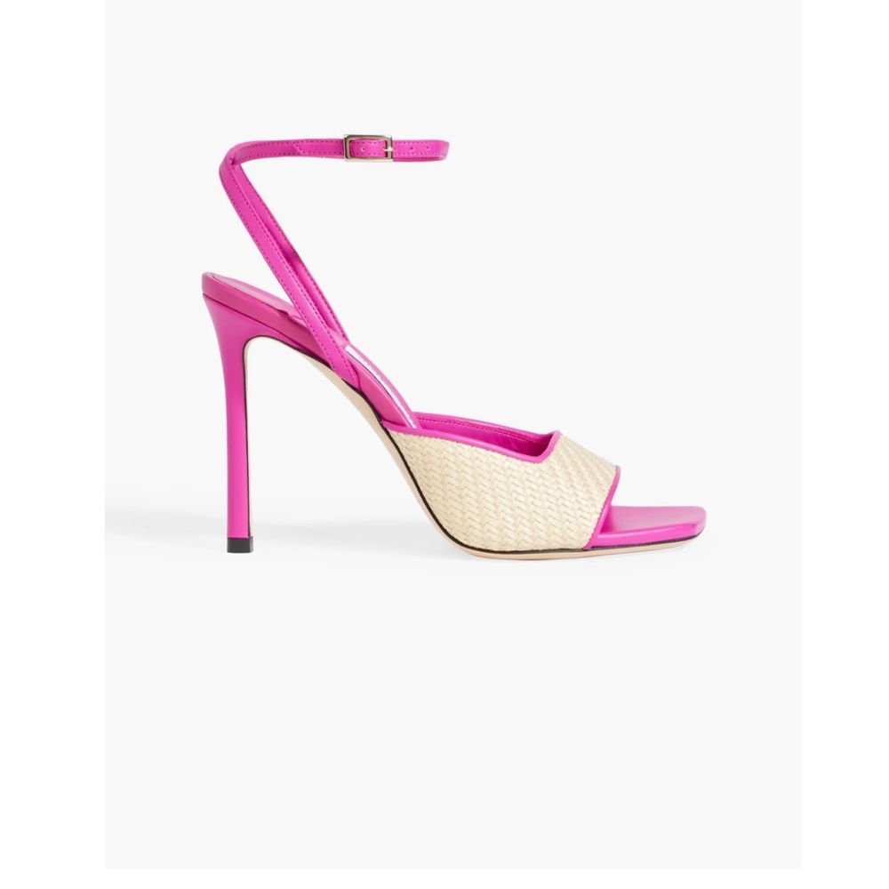 NWOT Jimmy Choo Zula 100 leather-trimmed raffia sandals